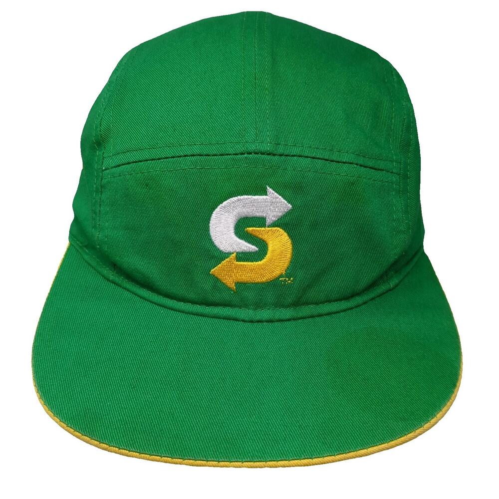 B.H. Subway 5 Panel Green Hat One Size Snapback Cotton Sandwich Brim Embroidered